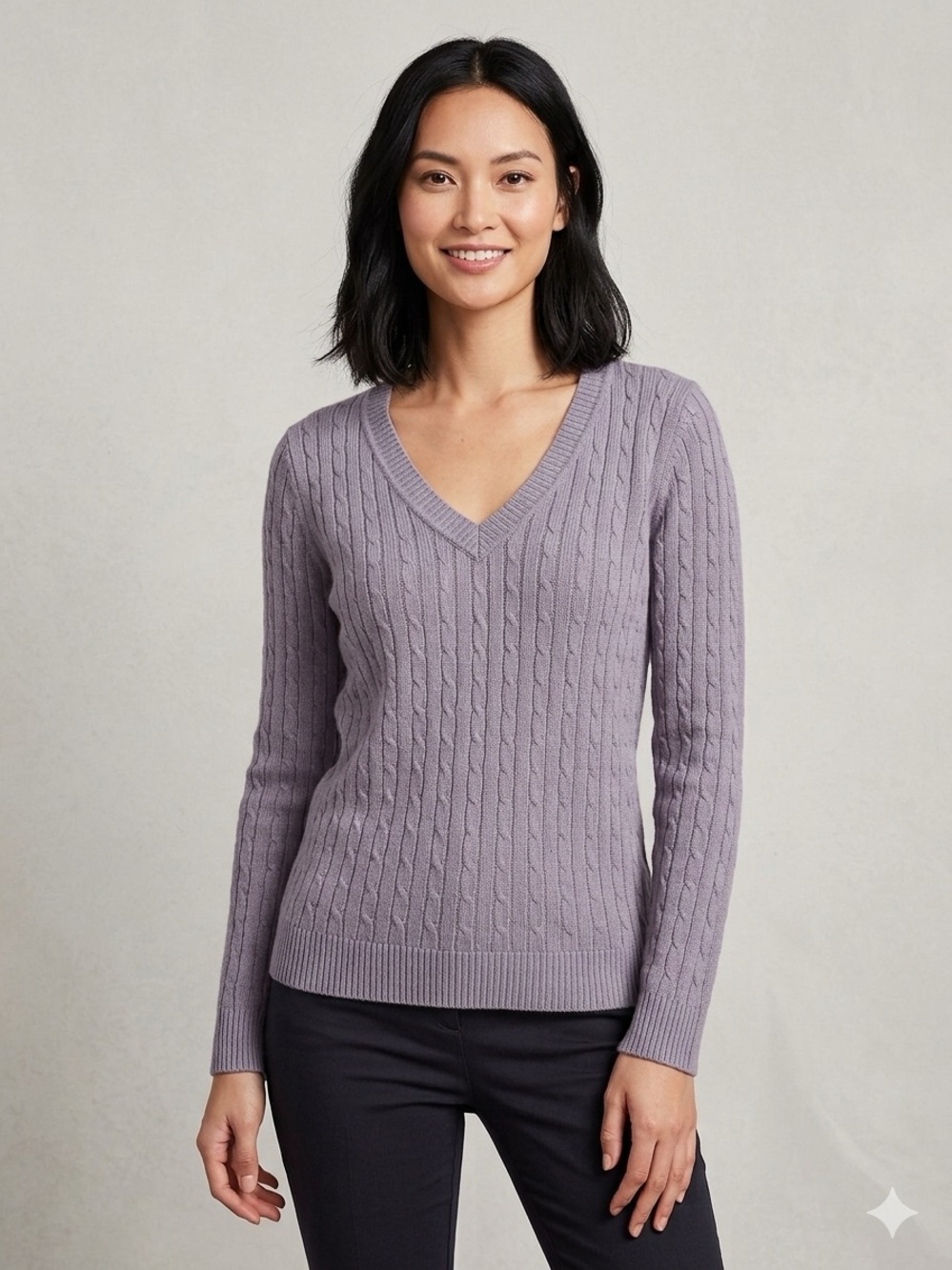 LOFT Lilac Cable-Knit V-Neck Sweater EUC Size XL